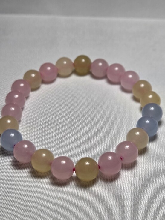 Jewelry - Chalcedony Pastel Bead Stretch Bracelet - Pink, Yellow & Blue